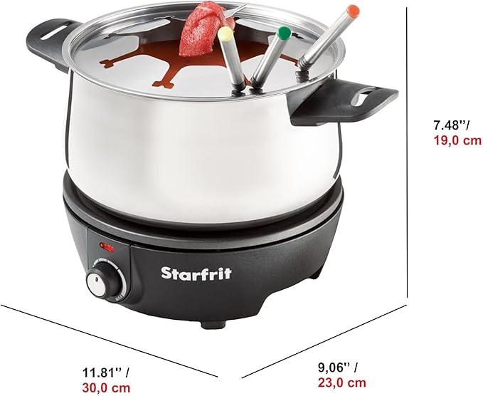 Starfrit Electric Fondue 12PC Set - 3L - Quick Release Magnetic Cord - 1500W - Perfect for Cheese & Chocolate