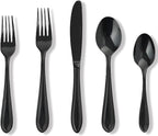 Black Silverware Set, 30-Piece Stainless Steel Flatware for 6, Heavy-Duty 18/0 Stainless Steel Utensils,Mirror Polished Dishwasher Safe for Home & Kitchen Dining