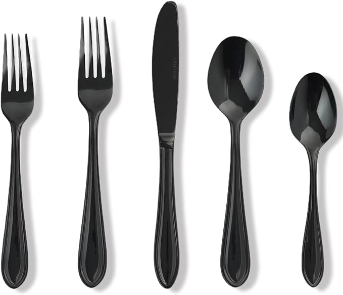 Black Silverware Set, 60-Piece Stainless Steel Flatware for 12, Heavy-Duty 18/0 Stainless Steel Utensils,Mirror Polished Dishwasher Safe for Home & Kitchen Dining