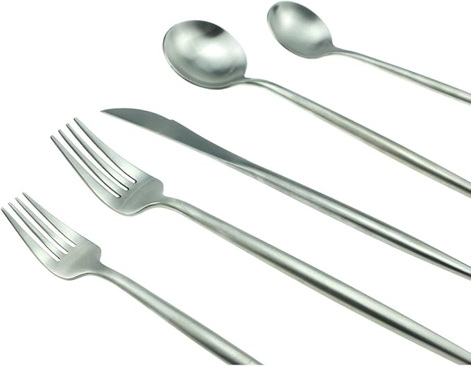 JASHII 18/10 Stainless Steel 20-Piece Matte Silver Flatware Set,Dinner Knife Fork Salad Fork Dessert Spoon, Service for 4, Luxury Silverware Cutlery Utensil Sets