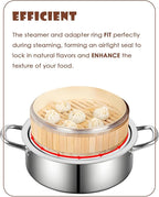 Stainless Steel Steamer Ring | 13 Inch, Fits 7 to 12 Inch Bamboo Steamer | Steaming Adapter for Steam Pot, Asian Food, Dumpling, Dim Sum, Rice, Veggie for Cooking Basket