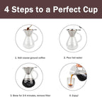 T-mark Pour Over Coffee Maker with Reusable Double-layer Stainless Steel Filter, 600ml/20oz BPA-Free Glass Coffee Carafe, Glass Coffee Maker, Coffee Dripper Brewer