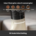 Electric Conical Burr Coffee Grinder, Coffee Bean Grinder with Smart 60S Timer, 60 Precise Adjustable Grind Settings for Espresso, 2-12 Cup, Easy to Clean, Durable & Quiet, G9010B White