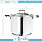 Stock Pot, Large Stainless Steel 11 Quart StockPot, Large Cooking Pot, Clear Glass Lid and Measurement Markings, Steam Hole, Induction, Gas, Electric Compatible Big Boiling Pot