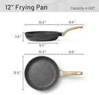 CAROTE Non Stick Frying Pan Skillet, Omelet Pan, Healthy Non Toxic Granite Chef Pan, Induction Compatible Egg Frying Pan with Heat-Resistant Handle, PFOA-Free,Black, 12"
