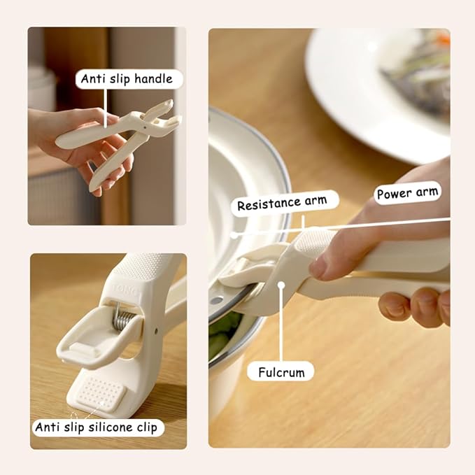 Anti-Scald Bowl Holder Clips, Multi-Function Heat Resistant Silicone Grip Tongs, Non-Slip Hot Dish and Plate Gripper Clip for Pots, Bowls, Plates, Ideal for Kitchen, Steamer, Microwave (Beige, 2Pcs)