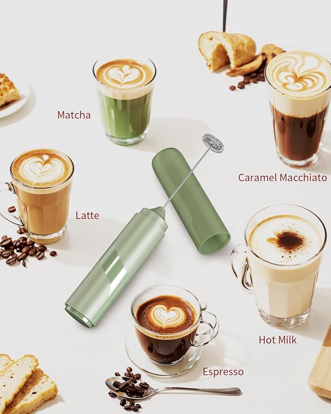 CIRCLE JOY Portable Milk Frother Hanheld, Battery Operated Electric Coffee Frother Wand Drink Mixer for Matcha Lattes Cappuccino, Kitchen Gifts, Green