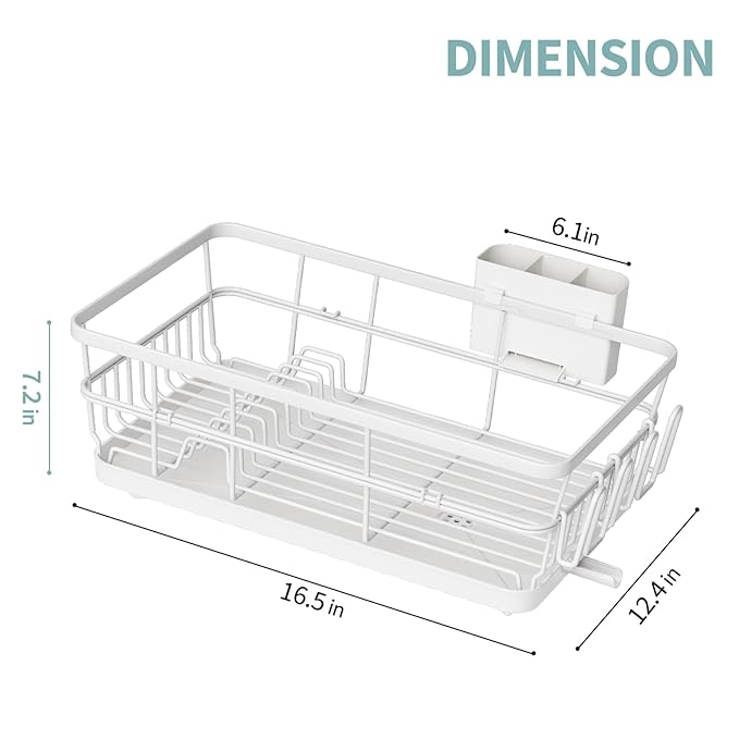 Dish Drying Rack for Kitchen Counter, Large Dish Racks with Drainboard, Kitchen Sink Dish Strainer Rack, Countertop Dish Drainer Rack with Cup & Utensil Holders, Dish Dryer Rack Large Sizw White