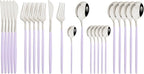 JASHII Flatware Set 24 Piece, Stainless Steel Silverware Set, Macaron Small Fresh Color Cutlery Set, Modern Elegant Tableware Set for Party, Christmas, Dinner (Purple Silver)
