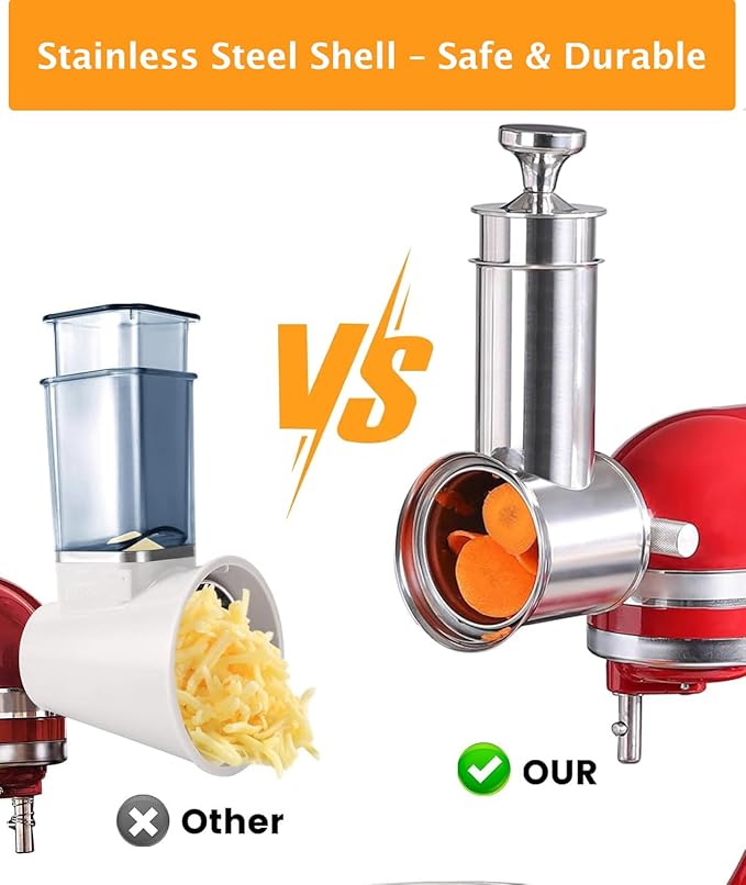 Stainless Steel Salad Maker Attachment for KitchenAid Mixers, Large Slicer Shredder & Cheese Grater Accessories with 4 Blades,Dishwasher Safe