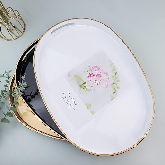 Pink Oval Decorative Tray with Handles, Versatile Serving Tray for Coffee Table, Ottoman, Ideal for Serving, Displaying, Organizing