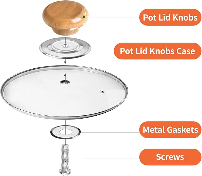 3 Pac Pot Lid Wood Knob, Universal Pot Lid Replacement Knobs,tempered glass pot lid pan cover with wood knob kitchen cooking-Great for Slow Cookers, Skillets and Kitchen Cookware Covers,