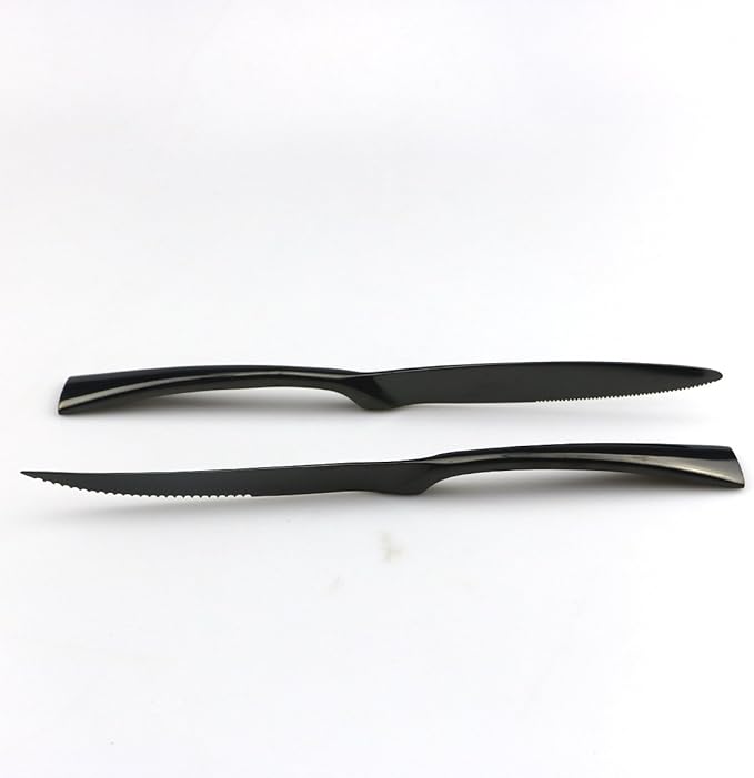 JASHII 18/10 Stainless Steel 24 Piece Mirror Polished Black Flatware Set,Dinner Knife Steak Knife Salad Fork Dessert Coffee Spoon，Service for 4 ，Black Utensil Sets