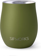 Sipworks Insulated Whiskey Tumbler - 8 oz Stainless Steel Bourbon Lowball Tumbler with Double Walled Vacuum Insulation - Spill Resistant Cocktail Nosing Glass Mug | Travel & Parties - OIive