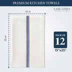 LANE LINEN Kitchen Towel Set- 12 Pack 14"x25" Dishtowels for Kitchen, Absorbent 100% Cotton Dish Drying Towels, Cleaning Cloth for Countertops, Soft & Durable, Machine Washable - Blue Stripe