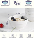 NUTRIUPS 12oz Small Bowls, 4.5in Ice Cream Bowl, Set of 8 White Ceramic Bowl for Dessert Snack Rice Side Dishes