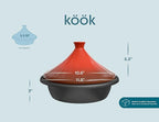KooK Moroccan Tagine, Enameled Cast Iron Cooking Pot, Tajine with Ceramic Cone-Shaped Closed Lid, 3.3 QT, (Crimson)