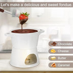 BSTKEY 300ML Ceramic Butter Warmer Set with 2 Forks, White Fondue Pot Melting Pot Set, Melt Hot Pot Bowl Set for Cheese Chocolate Butter Caramel