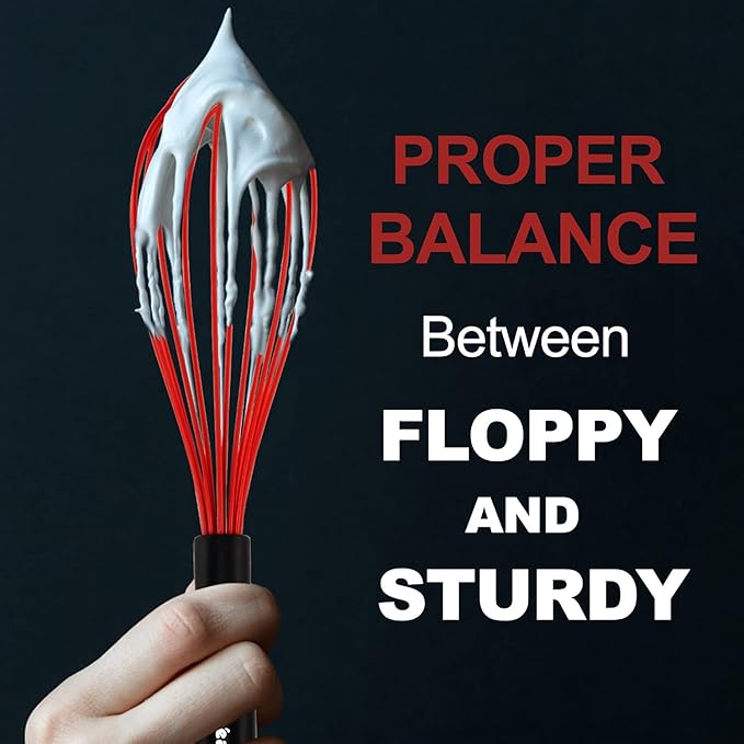 Anaeat Silicone Whisk, Thick Stainless Steel Wire Inner - Heat Resistant Kitchen Whisks for Non-Stick Cookware, Balloon Egg Beater for Whisking, Blending, Beating, Frothing & Stirring (Red)
