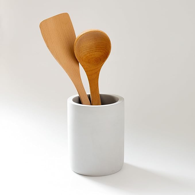 Selegna Instant Dry Utensil Holder for Kitchen Countertop, Diatomite Stone Utensil Caddy, Diatomaceous Earth Kitchen Utensil Organizer | Quick Drying Water Absorbing Pottery for Sink organization