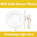 WDF 60pcs Gold Plastic Dinner Plates -10.25inch Baroque White and Gold Wedding Plates Fancy Heavy Duty Fall Plastic Plates for Upscale Thanksgiving Parties & Wedding & Birthday