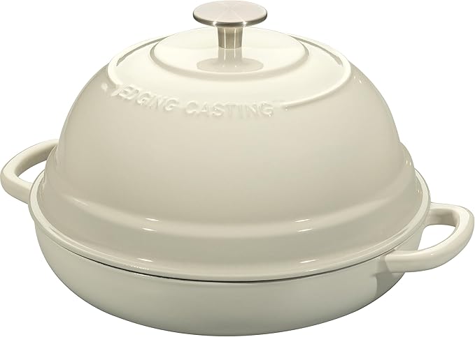 Enameled Cast Iron Dutch Oven Pot with Lid, Round Bread Oven for Homemade Sourdough Bread Baking, 6 Quart, White