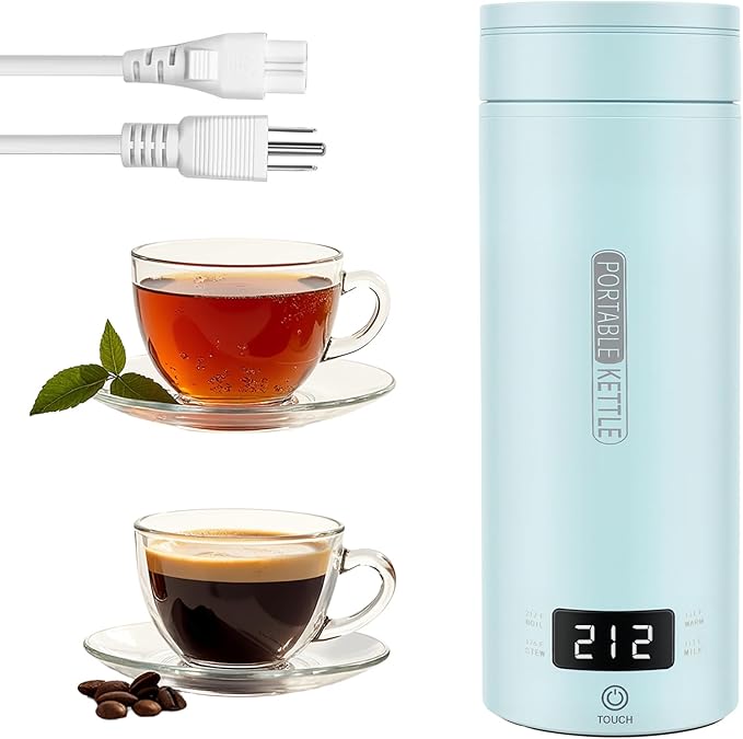 Travel Kettle,Portable Electric Kettle with Temperature Control, Brews Two Cups of Coffee, 316 Stainless Steel Inner Tank, Elegant Blue