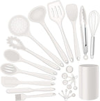Silicone Kitchen Utensils Set, E-far 23 Pcs White Cooking Utensils Tools with Holder for Nonstick Cookware, Include Spatula/Spoon/Ladle/Tongs/Turner, Heat Resistant & Nontoxic, Dishwasher Safe