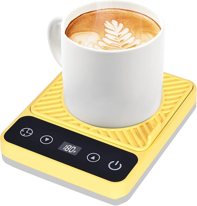 Mug Warmer - Electric Coffee Mug Warmer with Timer,Coffee Cup Warmer for Desk Auto Shut Off,Smart 6-Temperature Control, Coffee Accessories for Coffee Lovers, Yellow