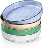 E-far Pasta Bowls Set of 4, 30oz Shallow Salad Bowls for Dinner Serving, 8.25" Stoneware Ceramic Bowl Plates for Noodle Soup, Microwave & Dishwasher Safe, Reactive Glaze, Assorted Colors