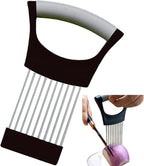 Onion Holder for Slicing Onion Slice Holder Kitchen Chopper Assistant Tool,Vegetable Cutter with Protective Cover for Tomato,Lemon,Potato,Egg,Food Slice Assistant,Home Kitchen Tool (Black & Gray)