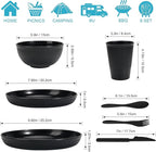 OAMCEG Wheat Straw Dinnerware Set | 42 pcs Plates and Bowls Sets for Kitchen & Camping | Wheatstraw Dinnerware Set Black dish set for 6 (Includes Dinner Plates, Bowls, Cups & Cutlery)