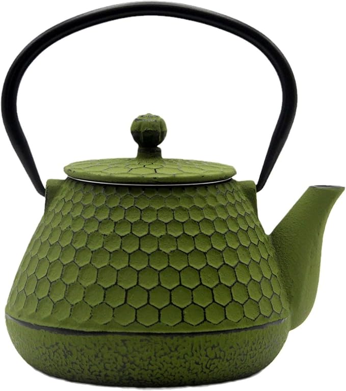 20.3oz Small Cast Iron Teapot for Personal, SECHUDO Tea Kettle for Stovetop Safe Coated with Enameled Interior, Green Tea Pot with Stainless Steel Infuser for Loose Tea (600ml)