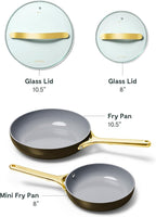 Caraway Ceramic Fry Pan Duo with Glass Lids - Non-Stick Frying Pans (10.5” & 8”) - Non Toxic, PTFE & PFOA Free - Oven Safe & Compatible with All Stovetops – Black