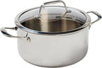 T-fal Pro Tri-Ply Stainless Steel Dutch Oven with Lid 6 Quart, Induction Compatible, Oven Safe 500F, Lid 350F, Cookware, Fast & Even Heat, Professional Quality & Durability, Dishwasher Safe, Silver