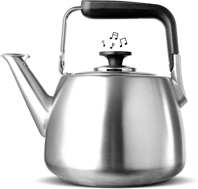 Tea Kettle, Whistling Stovetop Tea Kettle, Large Capacity Teapot Suits for All Heat Source, Professional Fast Heat Technique Teapot with Thick Body and Bottom, Durable and Sturdy Tea Pot
