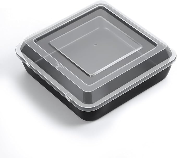 TeamFar Square Baking Pan, 8Inch Cake Tin with Lid with Stainless Steel Core & Nonstick Coating, for Baking Roasting Serving, Non-toxic, Easy to Release & Clean- (1 Pan + 1 Lid)