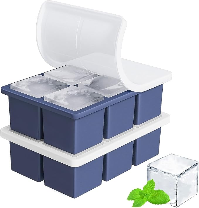 Large Ice Cube Tray for Whiskey: FDDBI Silicone Ice Cube Trays with Lid - 2Pack Big Square Old Fashioned Ice Cube Maker for Cocktail - 2inch Huge Cubed Ice Trays for Whisky