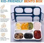 Bento Lunch Box with Insulated Bag and Ice Pack Set. 6 Divided Compartments, Containers for School, Work Daycare Lunches Snacks, Kids and Adults BPA Free, Easy to Carry, Durable Kits, Navy Blue