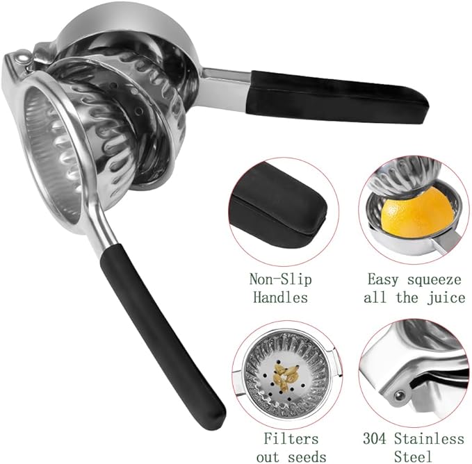 Stainless Steel Lemon Squeezer Lime Lemon and Fruit Juicer with Silicone Handles Large Manual Citrus Press Juicer