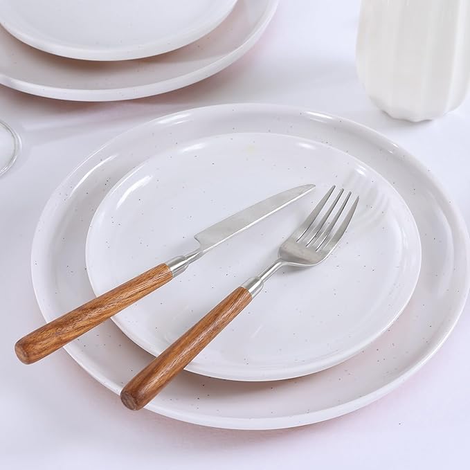 Webbylee 12-Piece Melamine Dinnerware Set - Unbreakable Plates & Bowls Set for 4, BPA-Free Lightweight Kitchen Dishes Idear for Camping, Picnic, Party,White & Brown