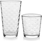 Libbey Awa Tumbler and Rock Glasses Drinking Set, Elegant Polka Dot Drinking Glasses Set of 16, All Purpose Glass Cups Set for Events and Everyday Use