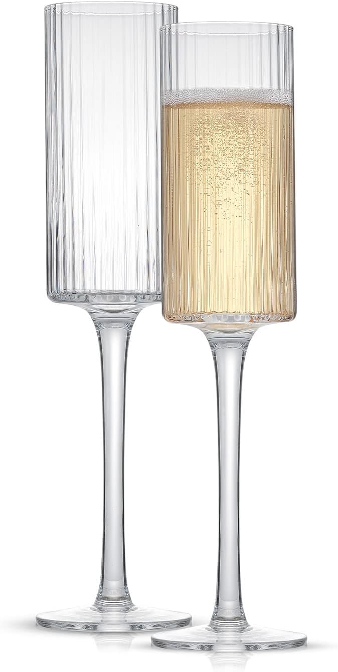 JoyJolt Elle 5.7oz Champagne Glasses, Fluted Glass Flute Set of 2, Vintage Style Unique Drinking Cocktail and Mimosa Glasses, Wedding Champagne Flutes