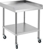 24x24x30 Inch Stainless Steel Equipment Grill Stand Table NSF Certified with 5" Wheels, 400 Lbs Capacity, 2" Edge Baffle, for Hotel, Home, Commercial Restaurant Kitchen