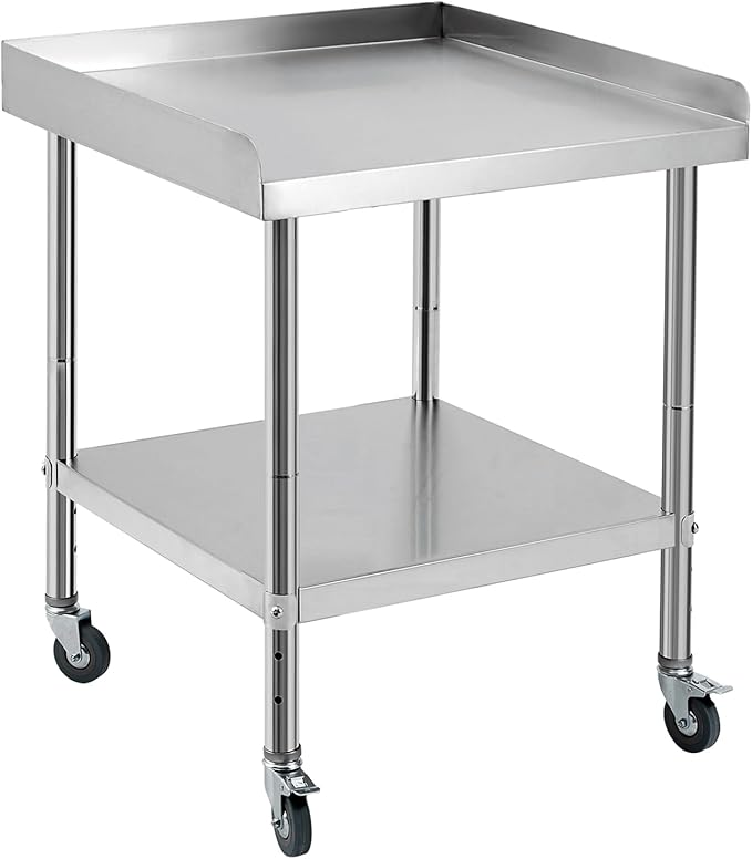 24x24x30 Inch Stainless Steel Equipment Grill Stand Table NSF Certified with 5" Wheels, 400 Lbs Capacity, 2" Edge Baffle, for Hotel, Home, Commercial Restaurant Kitchen
