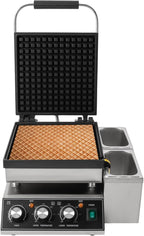 2200W Commercial Waffle Maker, Electric Square Waffle Maker Non-Stick Stainless Steel Belgian Waffle Iron w/Time & Temper Adjustable|Oil Spill Chute, Large Waffle Machine for Restaurant Party Food