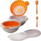 Microwave Egg Poacher 2 Eggs, Double Layer Egg Boiler for Microwave 2 Cavity Eggs Poacher Steamer Boiled Egg Cup Mold Microwave Boiled Eggs Maker for Egg Boiler Hamburg Sandwiches (Yellow+Accessories)