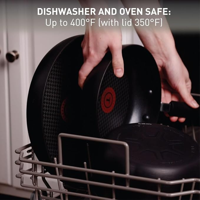 T-Fal Ultimate Hard Anodized Nonstick Fry Pan With Lid 10 Inch, Oven Broiler Safe 400F, Lid Safe 350F, Cookware, Kitchen, Home, Versatile Frying Pan, Skillet, Pots and Pans, Dishwasher Safe, Black