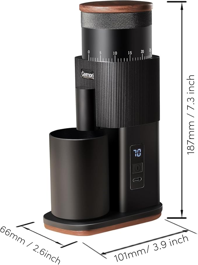 Coffee Grinder,Wirsh Portable Cordless Rechargeable Coffee Grinder Geimori T38 with Conical Burrs,3600mAh Batteries,Grind Settings for Espresso,Pour Over,French Press,Camping,Travel&Home Use
