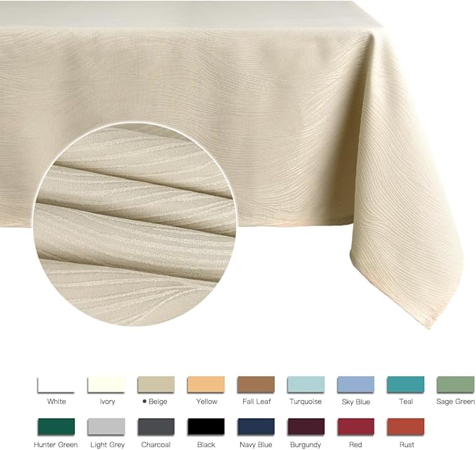 maxmill Jacquard Table Cloth Swirl Design Water Proof Wrinkle Free Heavy Weight Soft Tablecloth Decorative Table Cover for Outdoor and Indoor Use Square 60 x 60 Inch Beige